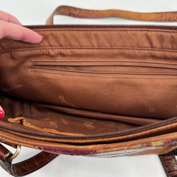 Fossil Patchwork Tooled Leather Shoulder Bag Purse baroque neutral hand bag - Picture 9 of 12